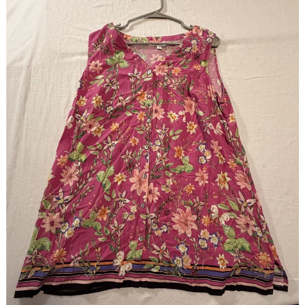 J. Jill Pink Floral Rayon Sleeveless A-Line Dress V-Neck Knee Length Size 1X